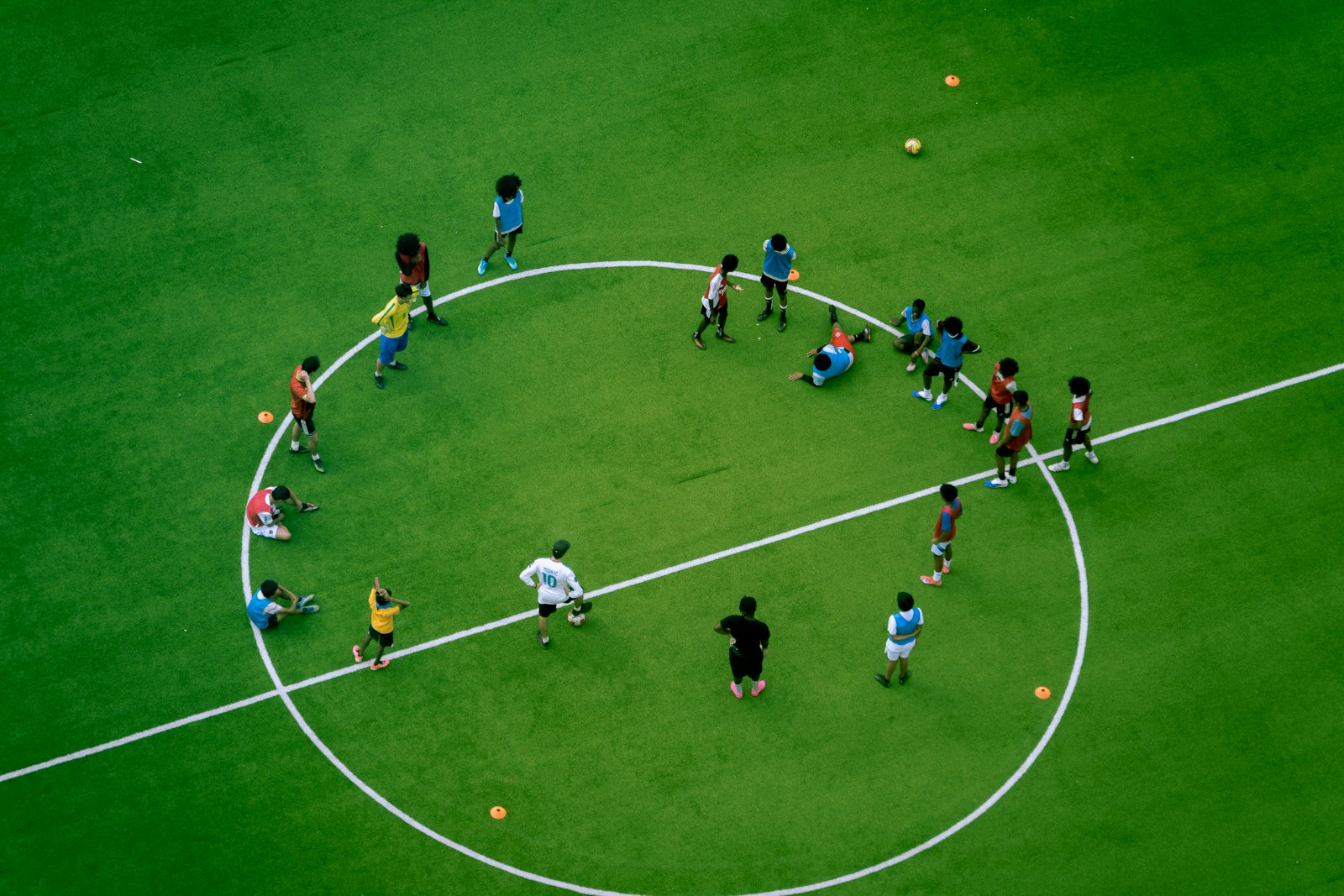 Aerial view of AUSFS players training on the pitch